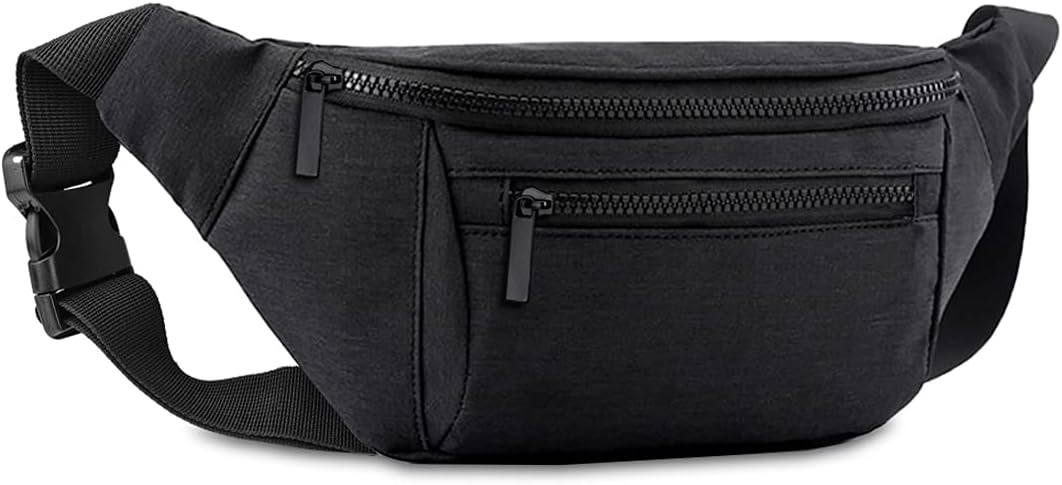 Fanny Pack for Men Women, Crossbody Waist Bag Pack Phone Bag | Belt Bag for Travel Walking Running Hiking Cycling, Adjustable Lightweight Hip Pack, Easy Carry Any Phone,Wallet (Black)