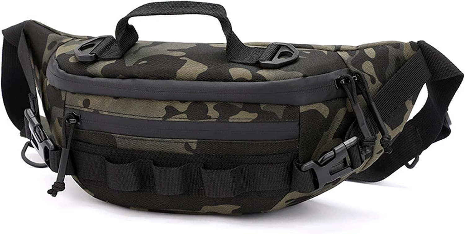 Tactical Fanny Pack for Men Women Military Waist Bag  Utility Hip Belt Pouch Crossbody Bags Bumbag for Cycling Hiking Walking Fishing Black Camo