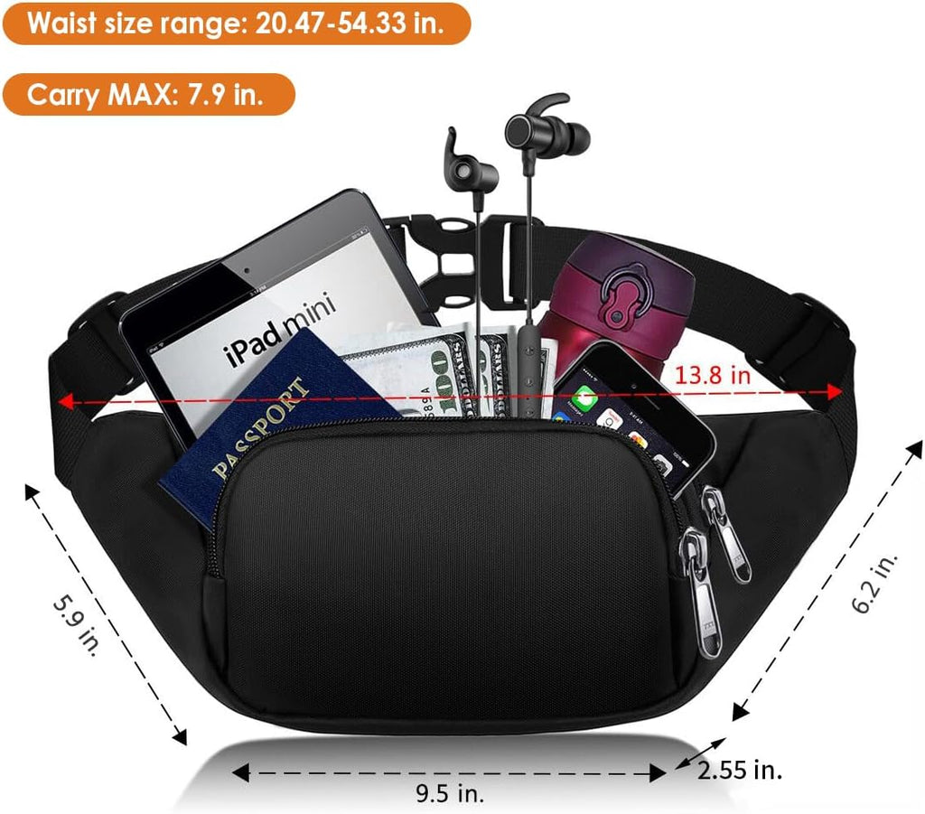 Large Fanny Pack for Women Men -  Waist bag with 3-Zipper Pockets, Gifts for Enjoy Sports Traveling Workout Casual Hands-Free crossbody bags Fits