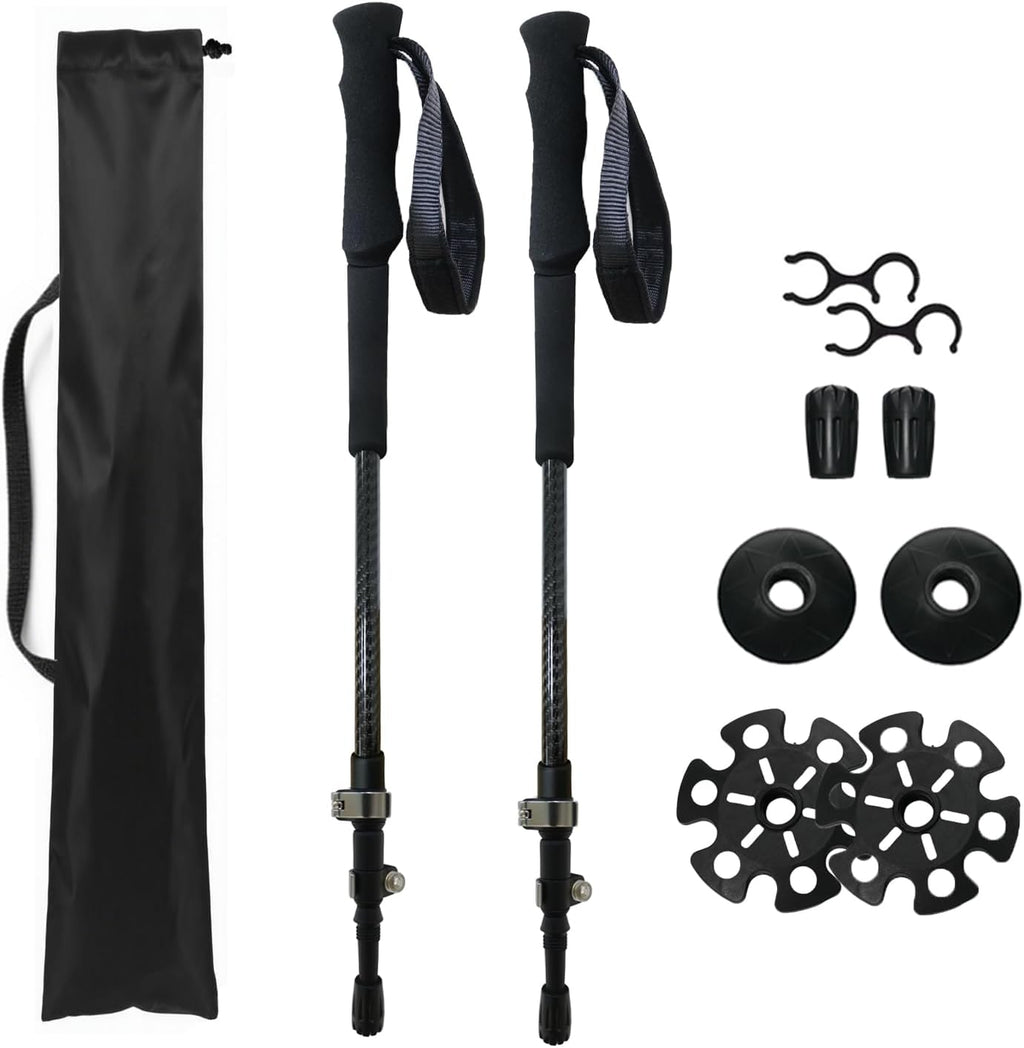 Hiking Poles 2 Pack - Collapsible Lightweight Carbon Fiber Trekking Poles, Adjustable & Foldable for Backpacking, EVA Sweat-Absorbent Non-Slip Grips, Portable Hiking Stick for Women, Men/Seniors Gear