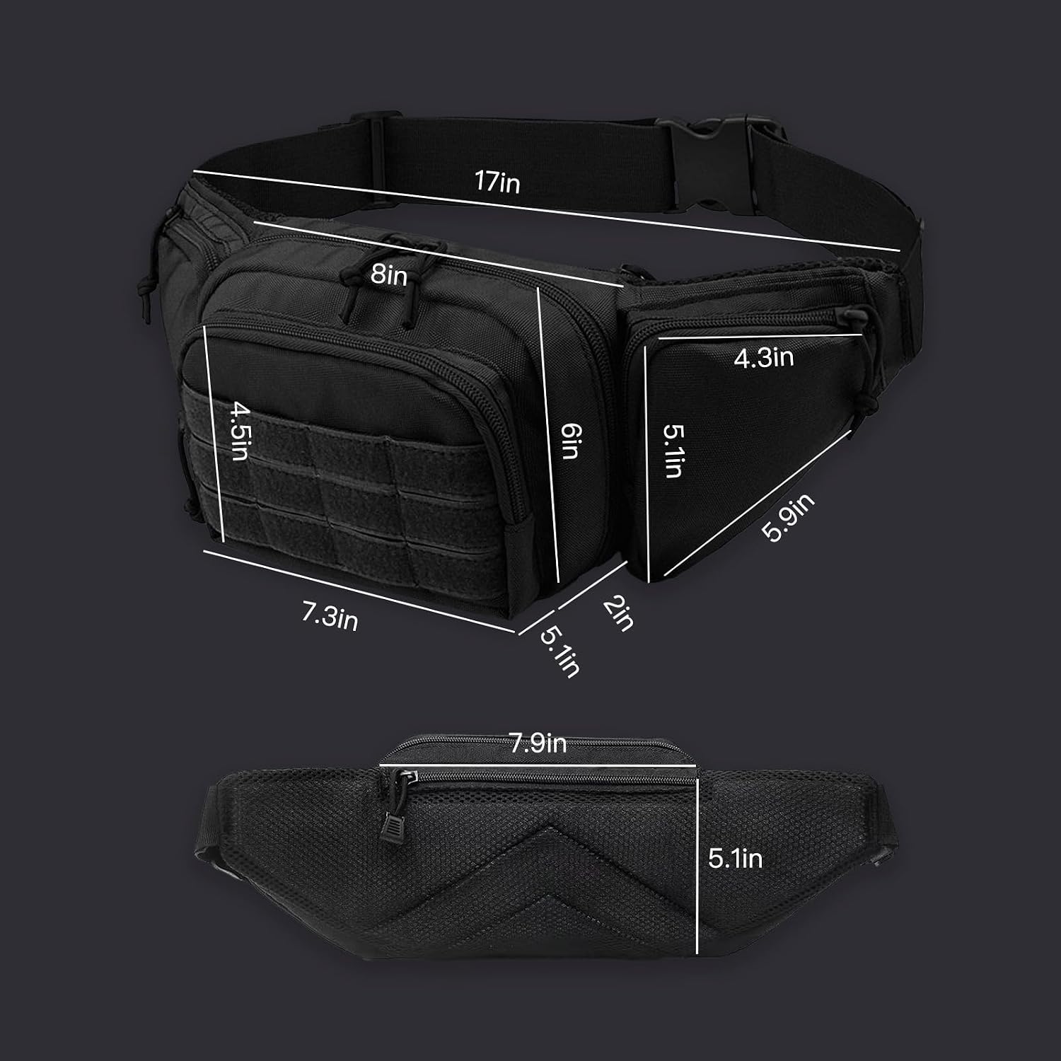 Tactical Fanny Pack for Men,800D Oxford Fabric Fanny Pack for Men,Fanny Packs Man for Hiking Climbing,Fishing,Cycling,Hunting,Adjustable Conceal Carry Tactical Fanny Packs(Black)