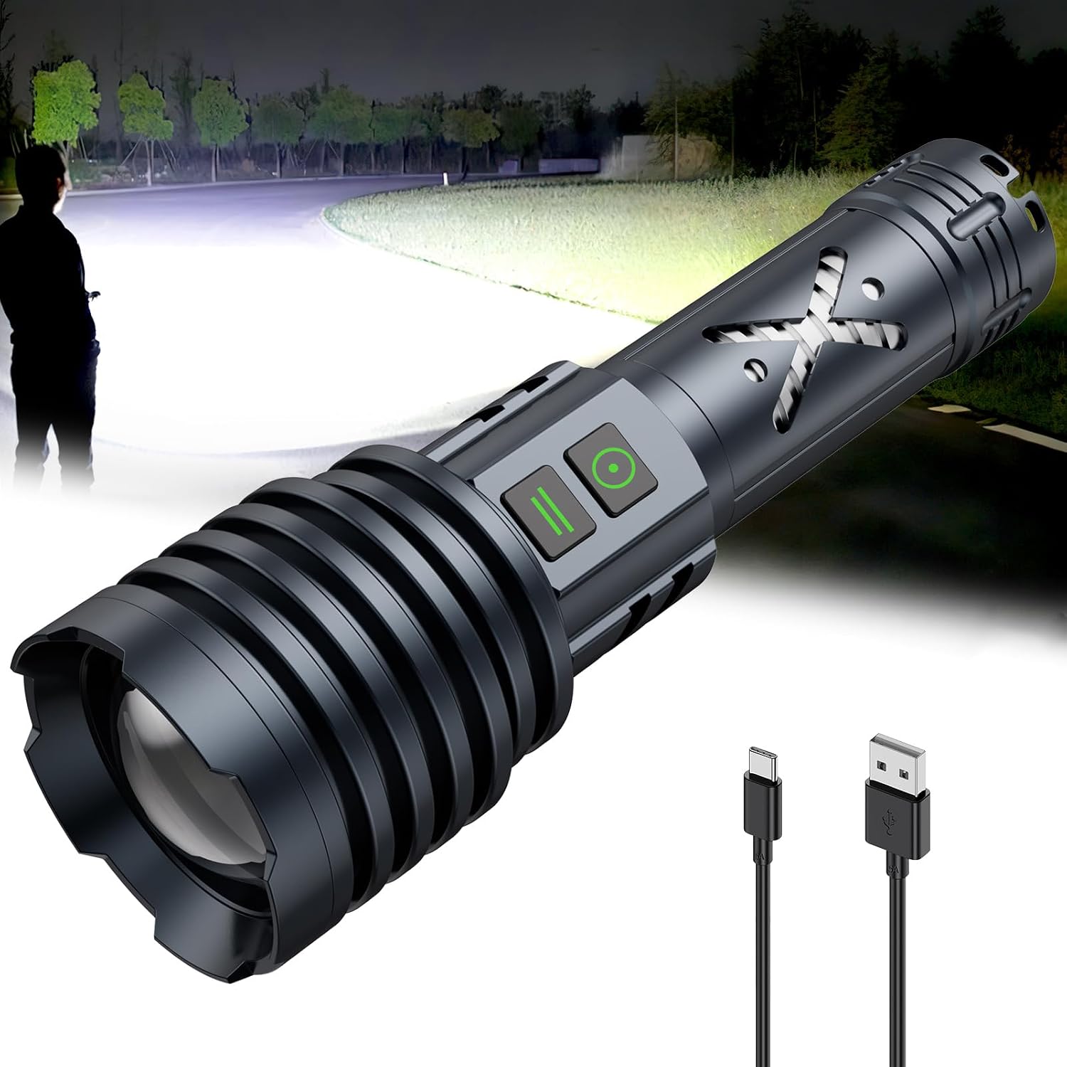 Rechargeable Flashlights 2000000 High Lumens, Super Bright LED Flashlight, 6 Modes with Zoomable, High Powered Battery, Waterproof Tactical Handheld for Camping, Home, Emergency