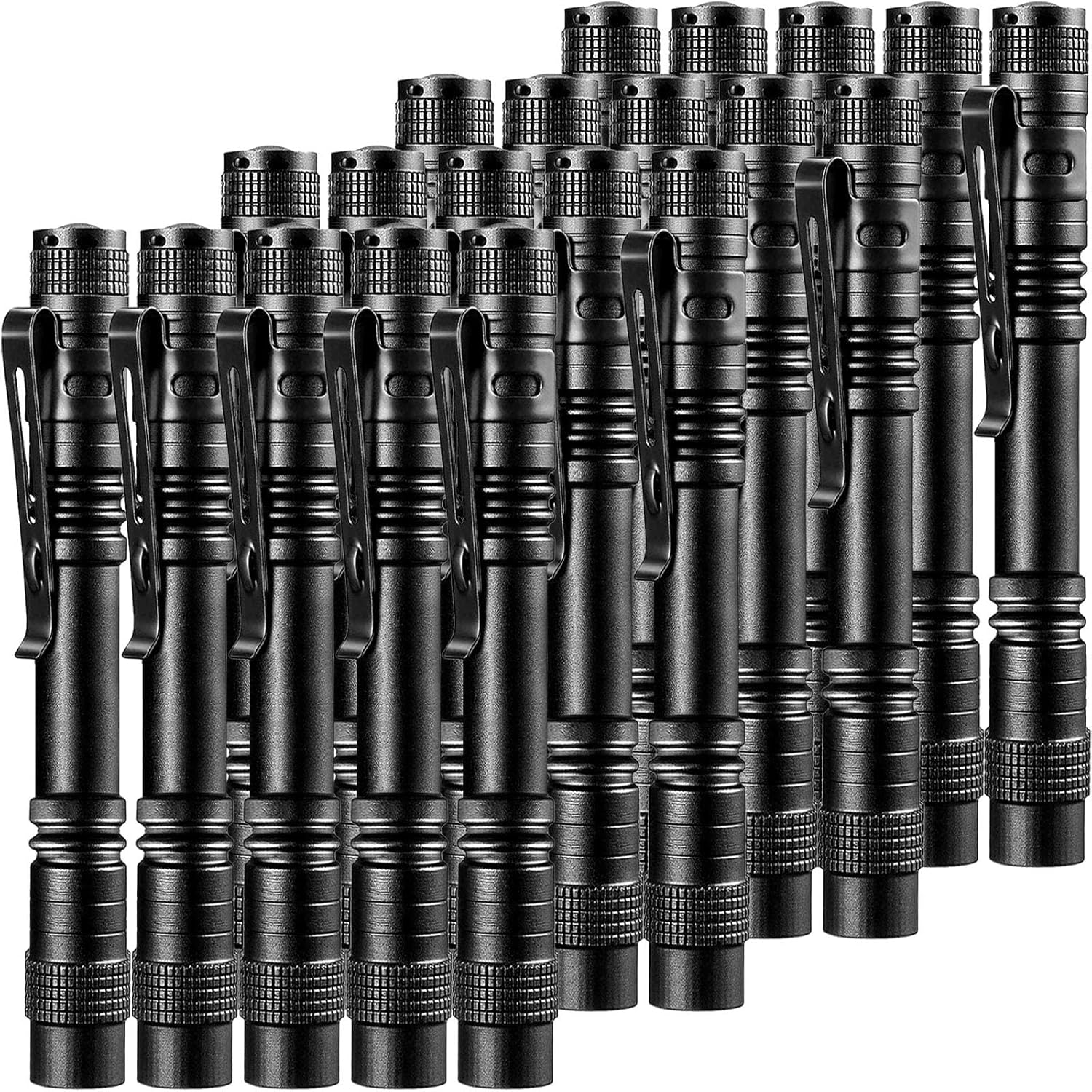 20 Pack Pen Light Flashlight Mini Small Flashlight with Clip Waterproof LED Pocket Pen Flashlights for Camping, Inspection, Work, and Emergency(Large,Black)